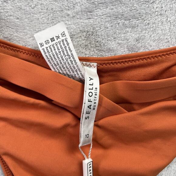 SeaFolly Australia Bikini Swimsuit Size 10 Orange/Rust Wrap Top Strappy Bottoms - Picture 4 of 12